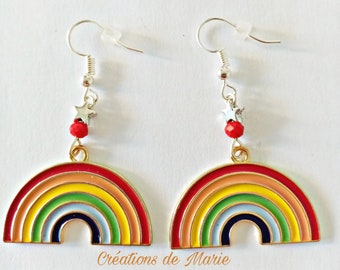 Boucles d'oreille arc en ciel perle étoile