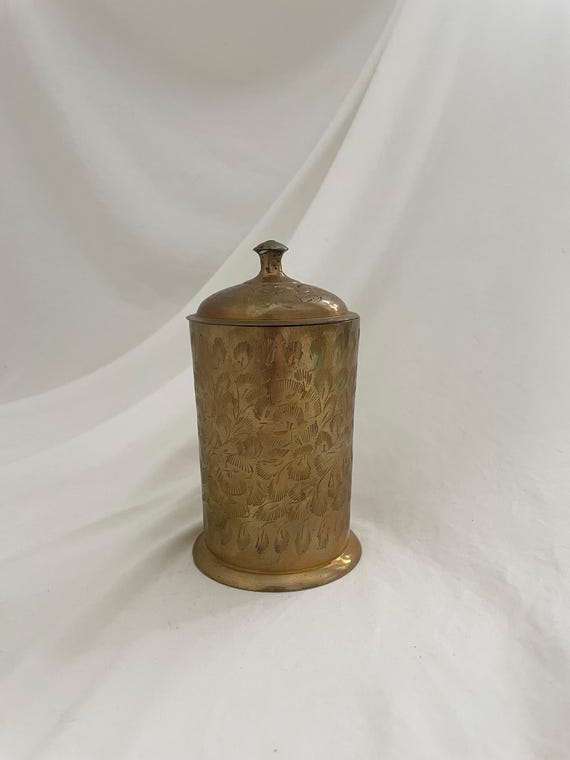 brass tobacco jar Vintage Etched World Gifts India Two 19th Century Tobacco Jars