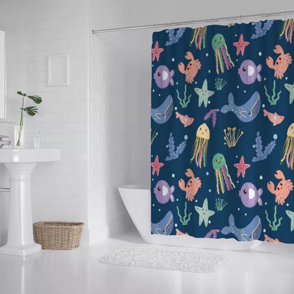 Underwater World Shower Curtain, Sea Dolphins And Plants Polyester