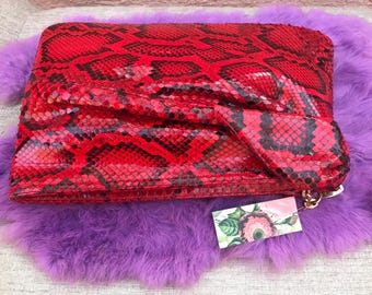 Red Cobra Clutch by MORRIS MOSKOWITZ Y2K Authentic Snakeskin Purse Mint Condition