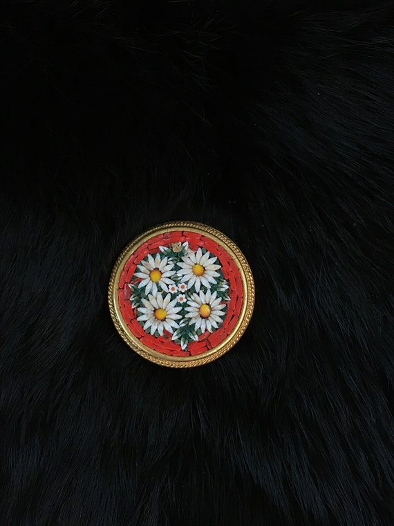 Vintage Micro Mosaic Brooch Unique Italian Daisies