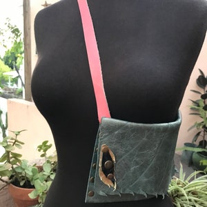 Handmade Leather Metallic Green Hip Pouch Purselet by FAHMINA