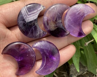 10pcs Natural Chevron Amethyst Moon,Quartz Crystal Moon,Mini Moon,Crystal Carving,Crystal chakra,Mineral Specimen,Crystal Heal,Crystal Gifts