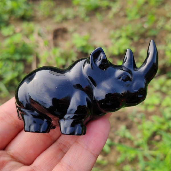 1PC Natural Obsidian Rhinoceros,Quartz Crystal Rhinoceros,Crystal Sculpture,Hand Carved Animal,Crystal Heal,Reiki Heal,Energy Crystals