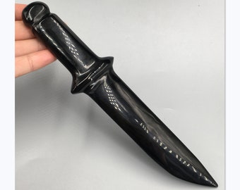 1PC Natural Hand carved Obsidian Dagger,Crystal quartz dagger,Crystal dagger,Healing knife,Crystal knife,Crystal sword,Home Decoration