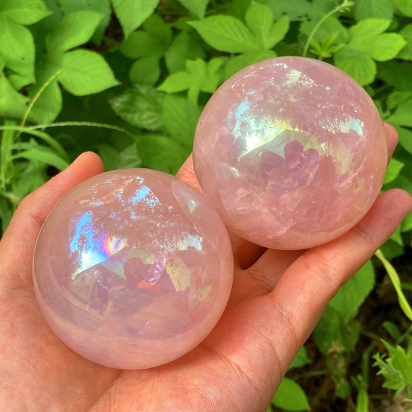 1PC 60mm+ Titanium Rainbow Aura Rose Quartz Ball,Quartz Crystal Sphere,Home Decoration,Divination Ball,Mineral Specimens,Reiki Healing 1PC