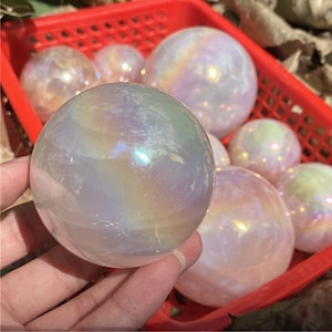 180g+ Titanium rainbow Aura ball Rose quartz sphere quartz crystal,Divination ball, Prophecy crystal ball, healng 1PC