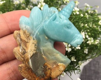 kiwi Unicorn Head Stone Figurine Healing Crystal Gemstone Statue Home Decor 2" 