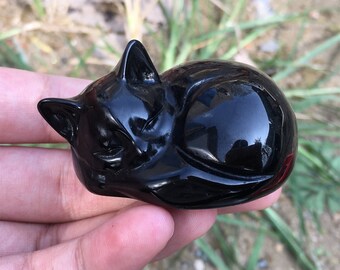 2" Natural Obsidian Cat,Quartz Cat,Crystal Cat,Crystal Sculpture,Hand Carved Animal,Crystal Heal,Reiki Heal,Energy Crystals,Crystal Gifts