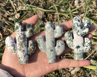 1PC Natural Moss Agate Cactus,Quartz Cactus,Crystal Plants,Crystal Cactus,Home Decoration,Mineral Specimen,Crystal Heal,Crystal Gifts