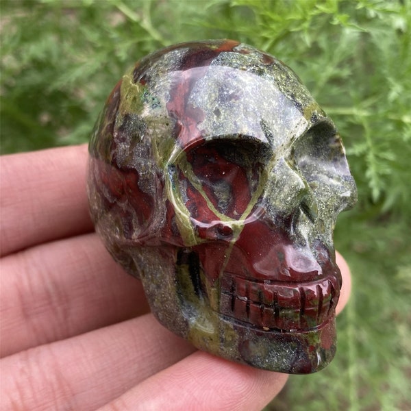 2" Natural Dragon Blood Stone Skull,Hand Carved Quartz Crystal Skull,Mineral Specimens,Crystal Sculpture,Crystal Gifts,Crystal Heal 1PC