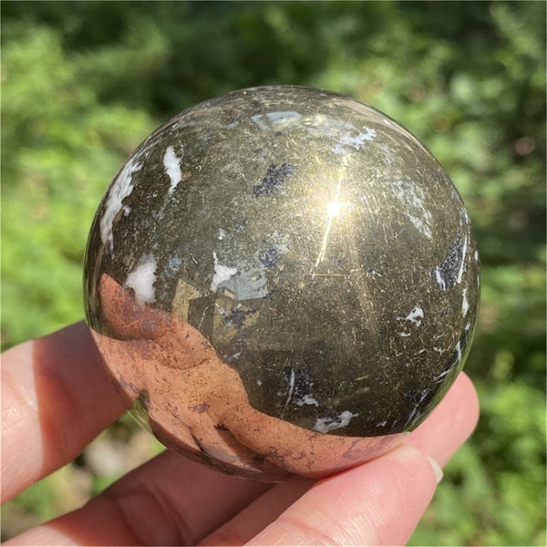1 pièce Sphère de chalcopyrite naturelle Boule de cristal de quartz Boule de divination, spécimen minéral Guérison Reiki 50 mm +