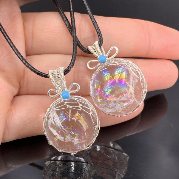 Aurora Polaris Rainbow Clear Quartz Crystal Sphere Pendant Necklace - Healing Stone 8 thumbnail image