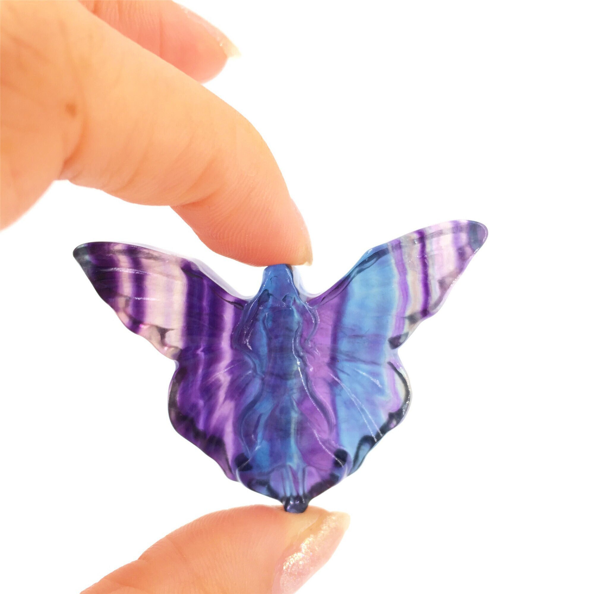Natural Rainbow Colourful Flourite Stone Carved Butterfly Pendant Reiki Healing 