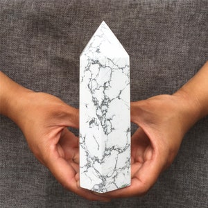 400g+ Natural Howlite Obelisk,Quartz Obelisk,Crystal Wand Point,Mineral specimens,Home Decoration.Reiki Heal,Crystal Gifts,Crystal Tower 1pc