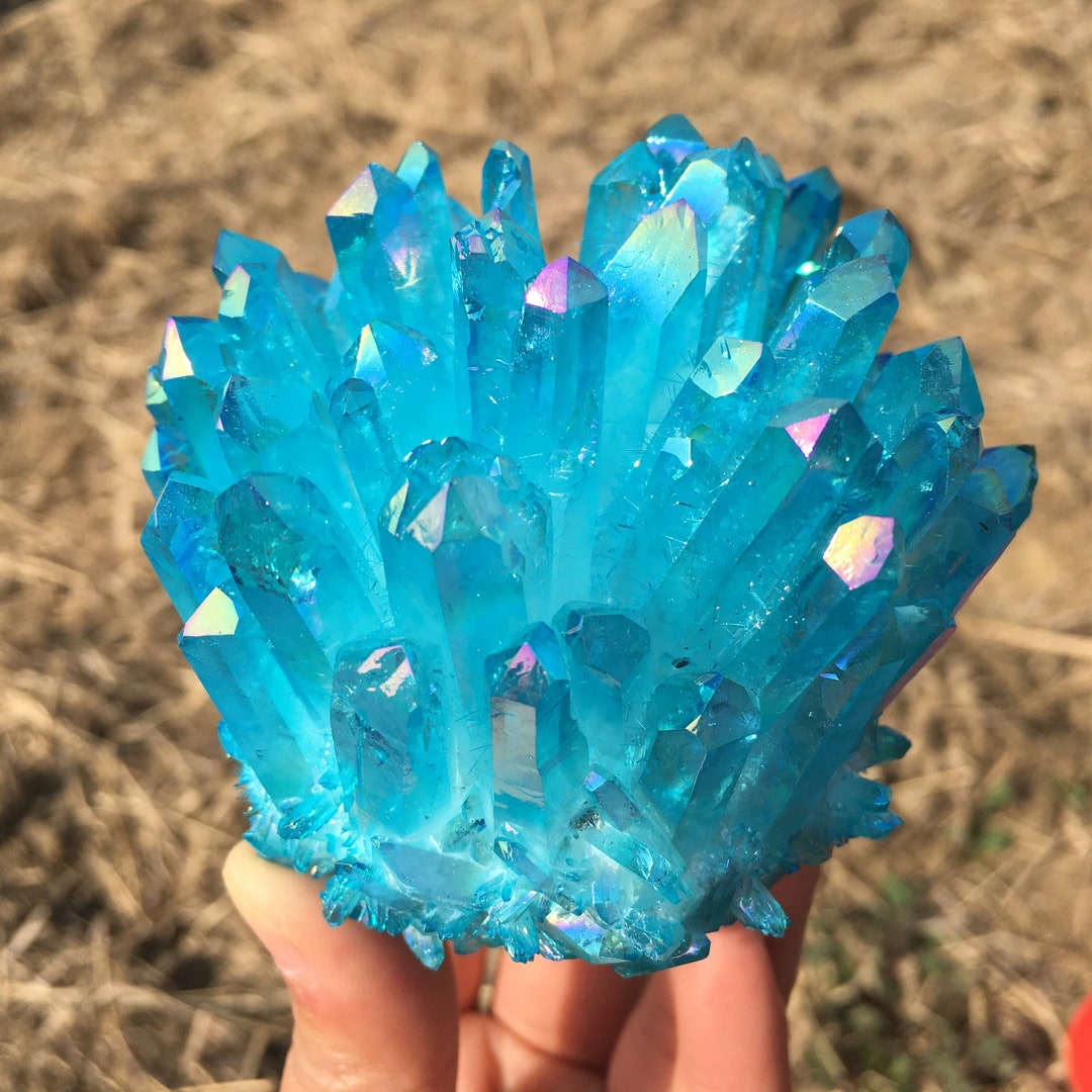 300g Blue Titanium Aura Quartz Crystal Cluster,reiki Healing,mineral