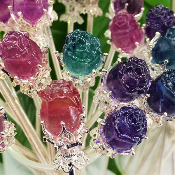 Fluorite Rose Hairpin,Crystal Ornament,Crystal Jewelry,Mineral samples,Home Decoration,Reiki Heal,Valentines Gift,Bouquet of Roses