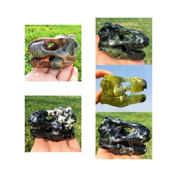 3" Mixed crystal Hand Carved Tyrannosaurus Rex Skull,Quartz Crystal Dinosaur Skull,Crystal Heal,Energy Crystal,Crystal Sculpture,Gift
