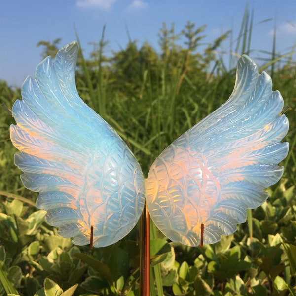Opalite A pair of Wings + Golden Stents,Wings Of Angel,Gemstone,Mineral samples,Home Decoration,Reiki Heal,Crystal Gifts