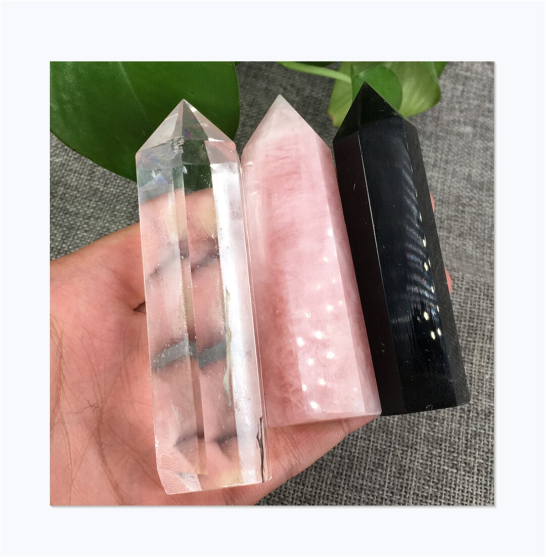 3pcs Natural Clear Quartzrose Quartzobsidian,quartz Crystal Obelisk