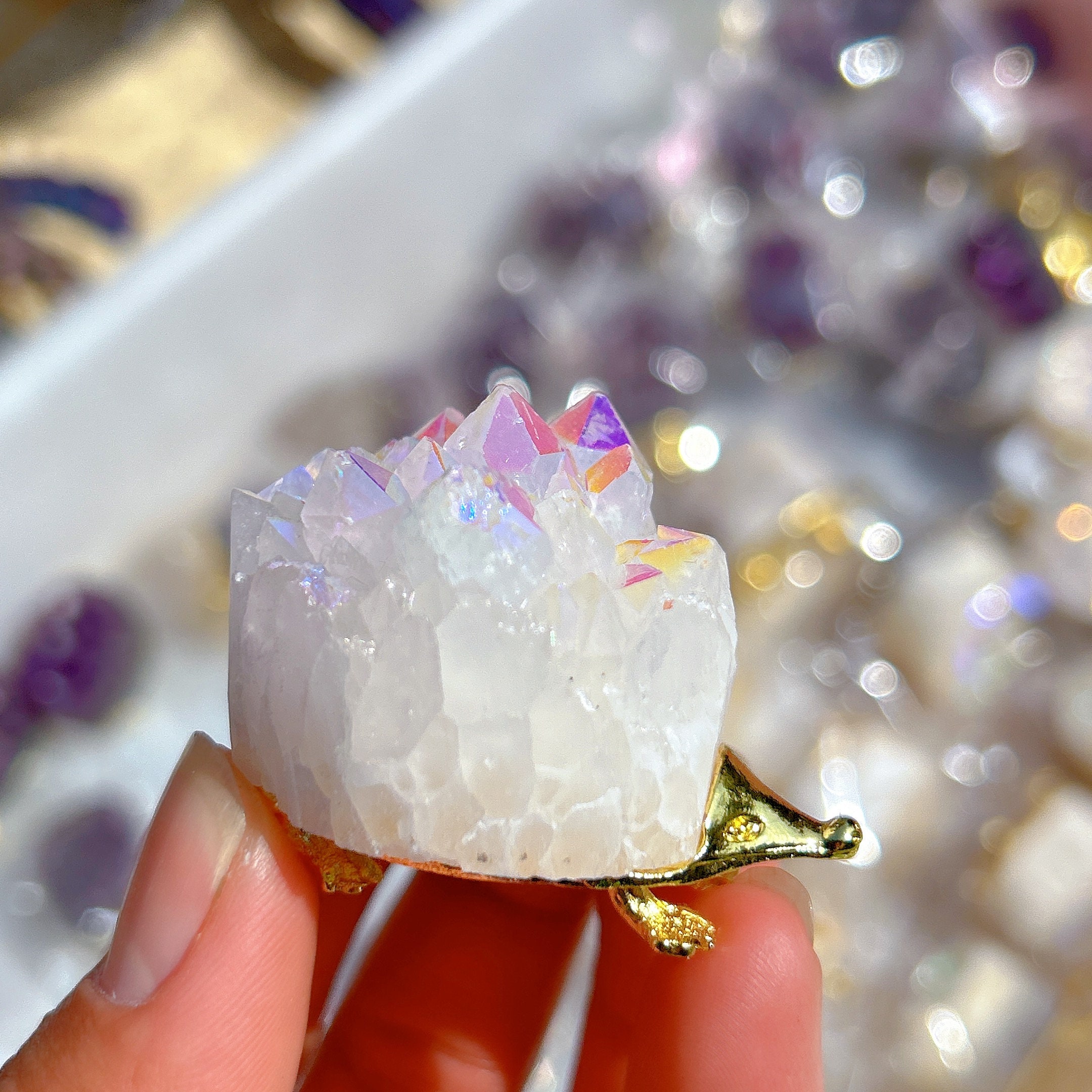 1.7 Clear Quartz Rainbow Titanium Aura Cluster - Etsy