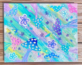 Original 16”x20” Acrylic Painting | Trippy Mushroom Art