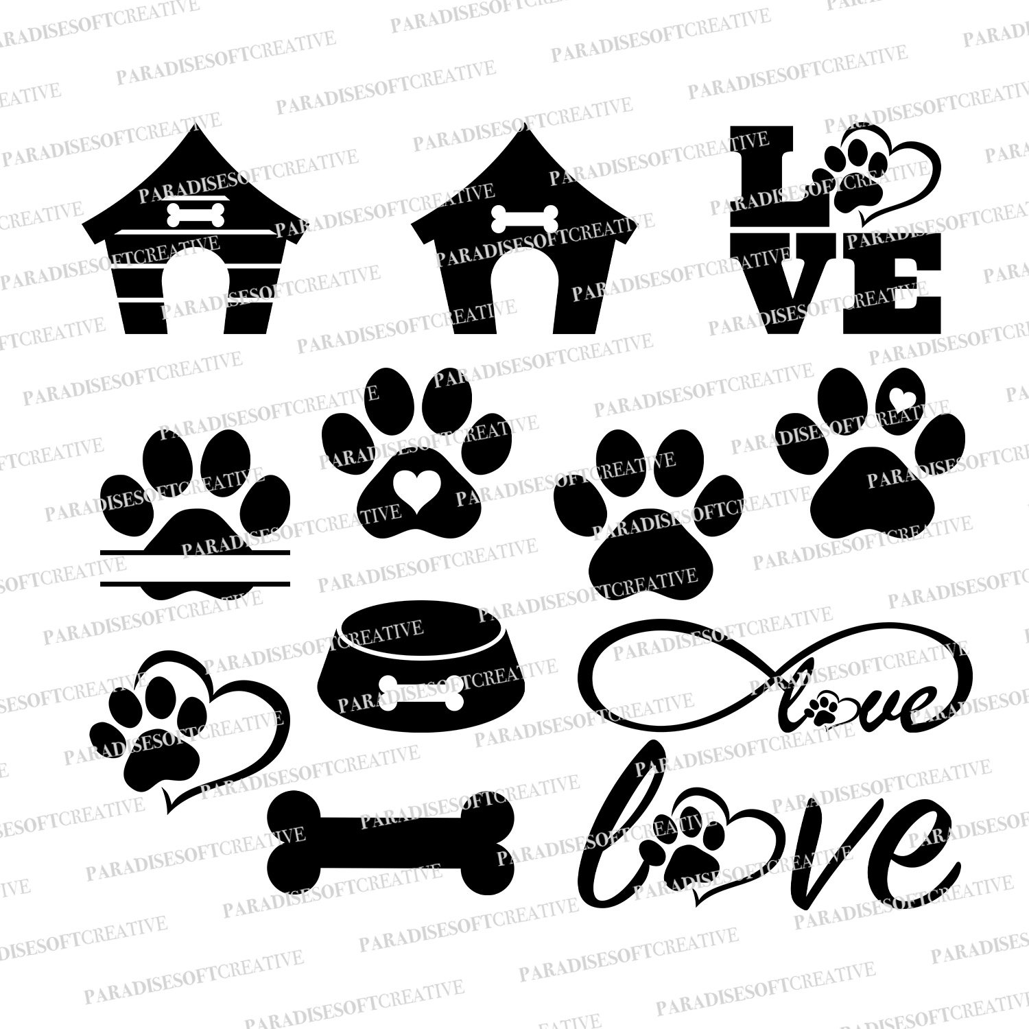 Pack Huella de Perro SVG, Amor por los Perros SVG, Amante de los