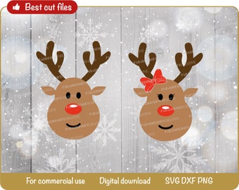 Reindeer svg, Boy and Girl Reindeer svg, Deer SVG, Winter Reindeer vector, Christmas SVG, Christmas Reindeer Face svg, DXF, Cricut, Cut file