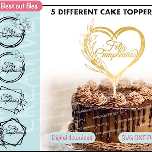 Topper de bolo de aniversário SVG, Feliz aniversário SVG, Topper de bolo de aniversário DXF, Topper de bolo de aniversário, Cricut, Silhueta