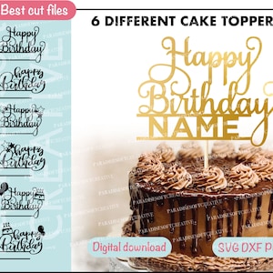 Nome SVG de feliz aniversário, Topper de bolo de aniversário SVG, Topper de feliz aniversário, Topper de feliz aniversário SVG, Arquivo de corte Cricut