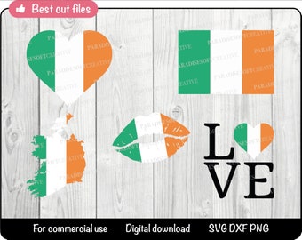 Ireland flag SVG, Ireland heart DXF, Ireland love PNG, I love Ireland svg, Ireland svg bundle, Cut file, Cricut, Silhouette, Digital File