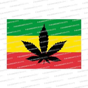 Puede incluir: Una hoja de marihuana negra superpuesta a los colores de la bandera de Etiopía. La bandera es verde, amarilla y roja, con la hoja cubriendo las franjas amarilla y roja.