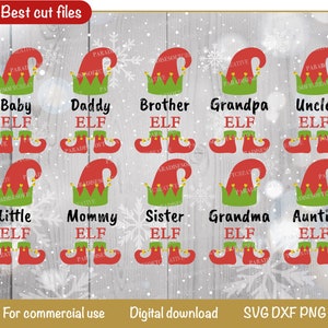 Elfo svg, Familia Elfo SVG, Navidad SVG, Navidad diseño camisa, Daddy Elf, Mommy Elf, Baby Elf, bebé elfo svg, Vector, Archivo digital