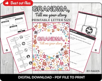 Grandma Tell me your story PDF - A perfect gift for your grandmother - Printable PDF Memory Book. Gift for grandmother or granny