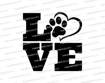 Hond Paw SVG, liefde voor honden SVG, hondenliefhebber SVG, hart en Paw SVG, Animal Paw, Pet Love, Cat Paw