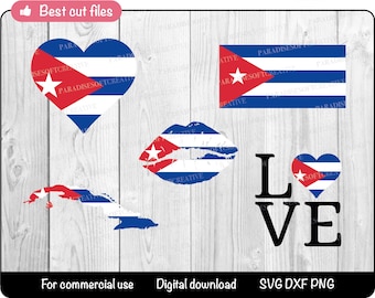 Cuba flag SVG, Cuba heart DXF, Cuba love PNG, I Love Cuba, Cuban flag clipart, Cut file for Cricut, Silhouette, Digital File, png, dxf