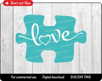 Love puzzle piece SVG, Autism SVG, Love Puzzle SVG, Autism awareness svg, Autism mom svg, Autism puzzle piece with heart svg Cricut Cut File