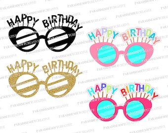 Brithday Glasses Cake Topper SVG, Happy Birthday SVG, Happy Birthday Cake Topper Vector, Glasses topper svg, Cut File, Digital File