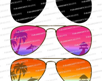 Gafas con puesta de sol SVG - Gafas de aviador SVG - Puesta de sol svg - Verano SVG - Sol y playa - Archivo digital - Vector- Imprimible