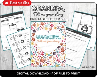 Grandpa Tell me your story PDF - A perfect gift for your grandfather - Printable PDF Memory Book. Gift for grandfather or grandpa
