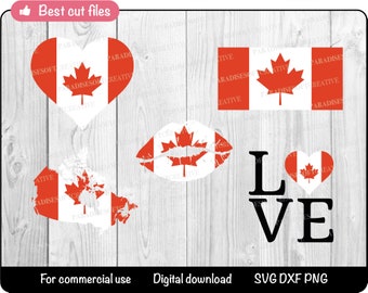 Canada flag SVG, Canada heart DXF, Canada love PNG, I Love Canada, Canadian flag, Cut file for Cricut, Silhouette, Digital File, png, dxf