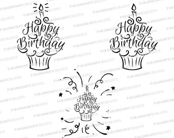 Birthday Cupcake svg, Happy Birthday Card, Cupcake with Candle, cupcake card, Cut File, Digital File