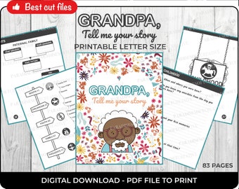 Grandpa Tell me your story PDF - A perfect gift for your grandfather - Printable PDF Memory Book. Gift for grandfather or grandpa