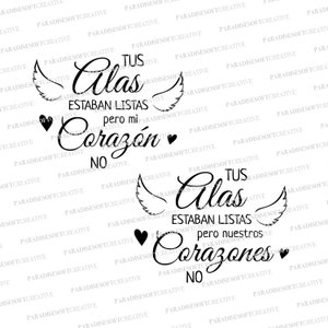 Vos ailes étaient prêtes mais nos cœurs n'étaient pas SVG, Vos ailes étaient prêtes mais mon cœur n'était pas svg, Mémorial en espagnol svg, Vector