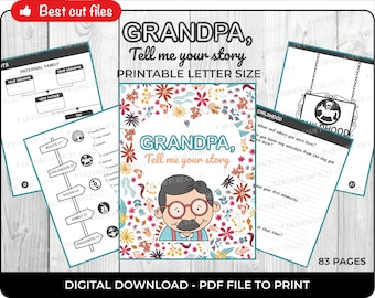 Grandpa Tell me your story PDF - A perfect gift for your grandfather - Printable PDF Memory Book. Gift for grandfather or grandpa