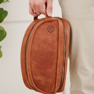 Entdecker Dopp Kit | Kulturtasche für Männer zwei Fächer Leder Reisetasche Leder Kulturbeutel Kulturbeutel Geschenke für Ihn Rasierzeug Reisezubehör