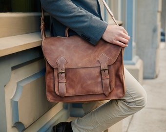 Don Javier Briefcase | leather crossbody unisex messenger bag handmade with room for laptop work bag mens accessories adjustable strap