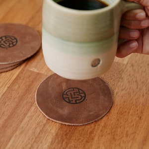 Leather Coaster Set | handmade coasters gifts for homeowners gifts for couples housewarming decor tabletop drink accessories barware kitchen