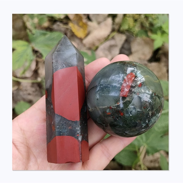 A Set Of 50MM Natural Bloodstone Ball + 70G Bloodstone Obelisk,energy crystal,Quartz crystal ball,crystal obelisk,crystal heal,crystal Tower