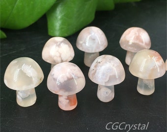 Natural Cherry Blossom Agate Quartz Hand Carved Mini Mushroom,Gem,Crystal Mushroom,Home Decoration,Crystal Carving,Quartz Gifts,Crystal Heal